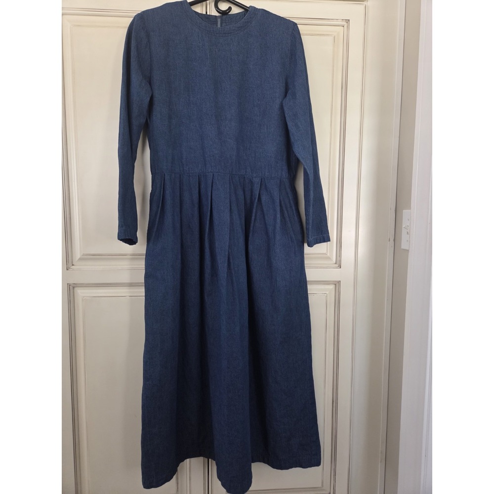 Country Wear Prairie Denim Modest Maxi Dress Women's 12 Artsy Western Pleated